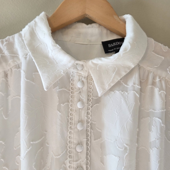 Bardot Maisy Floral Ruffled Long Sleeve Feminine White Mini Dress Size Large - Picture 8 of 16